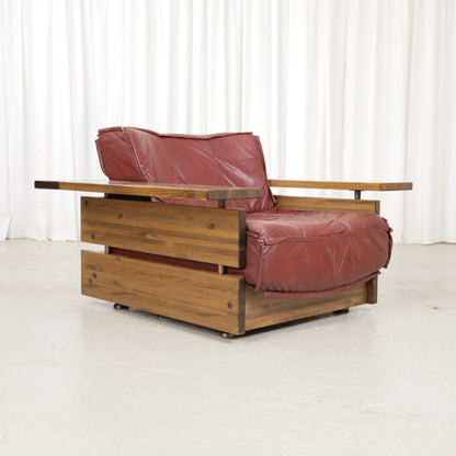 Mattias Ingman Pinus armchair in reddish-brown leather and pine, original photograph 2644