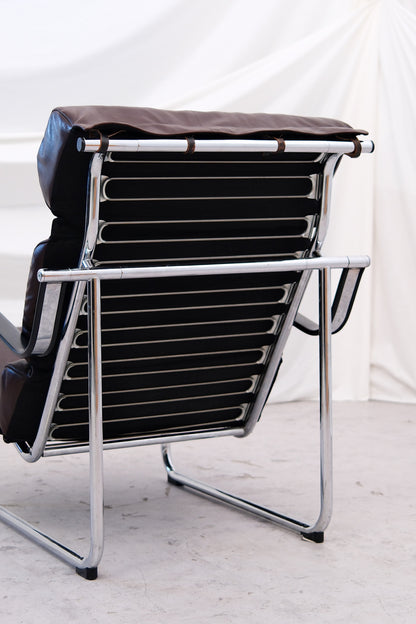 Yrjö Kukkapuro Remmi armchair, dark brown leather - Pino Interiors