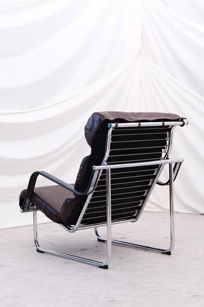 Yrjö Kukkapuro Remmi armchair, dark brown leather - Pino Interiors