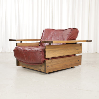 Mattias Ingman Pinus armchair in reddish-brown leather and pine, original photograph 2683