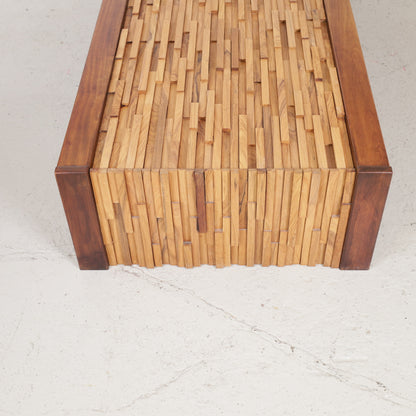 Raised mixed-wood mosaic viewed from above