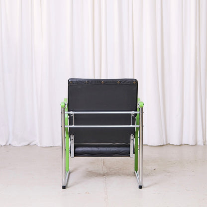 Yrjö Kukkapuro Experiment Lounge Chair in Black Leather and Green Armrests