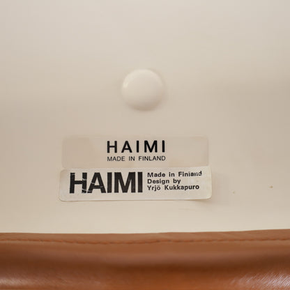 Yrjö Kukkapuro Junior chair in cognac leather – Haimi manufacturer labels