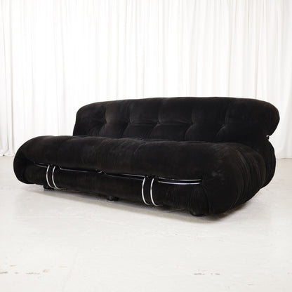 Cassina Soriana sofa in black corduroy – opposite front angle