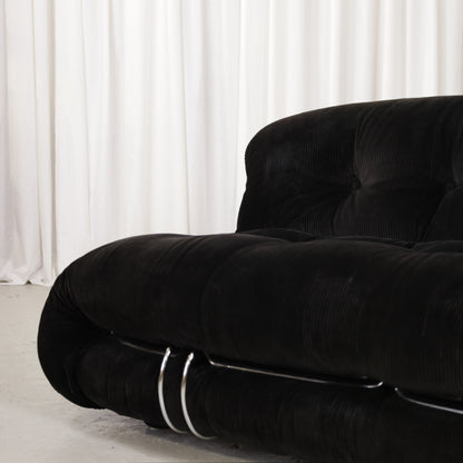 Cassina Soriana sofa in black corduroy – seat and frame detail