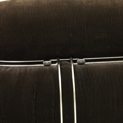 Cassina Soriana sofa in black corduroy – chrome clamp detail