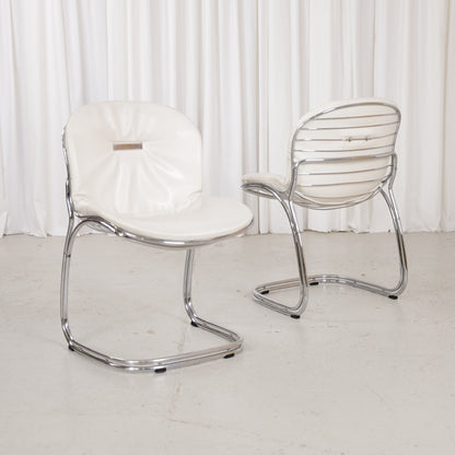 Gastone Rinaldi – Pair of armless Sabrina chairs in white leather and chrome