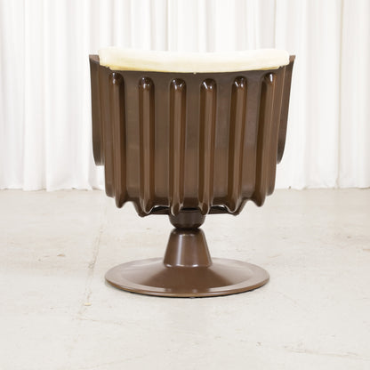 Yrjö Kukkapuro 3814-1KF chair, brown shell and pale yellow upholstery – rear view