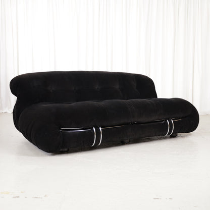 Cassina Soriana sofa in black corduroy – three-quarter front view