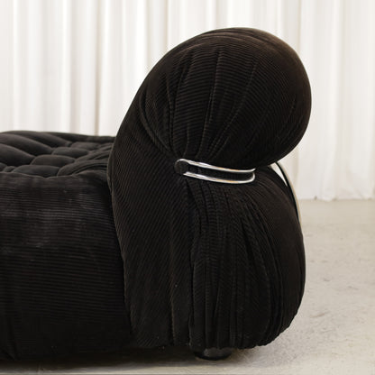 Cassina Soriana sofa in black corduroy – rounded backrest detail