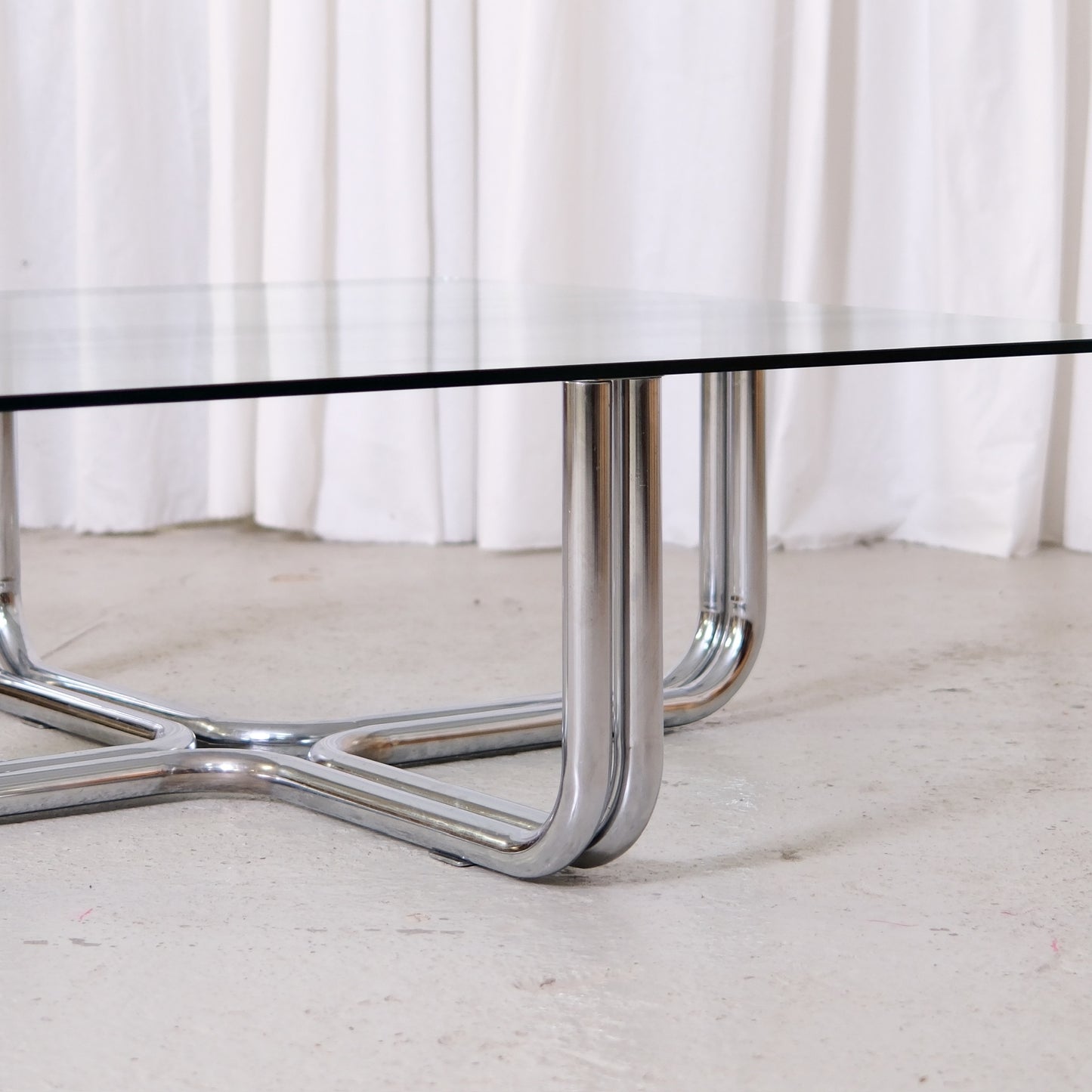 Vintage Italian Glass Coffee Table with Chrome Tubular Steel Base