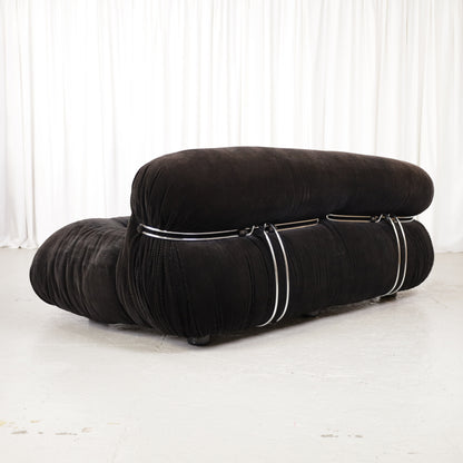 Cassina Soriana sofa in black corduroy – three-quarter rear view