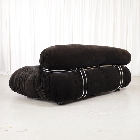 Cassina Soriana sofa in black corduroy – three-quarter rear view