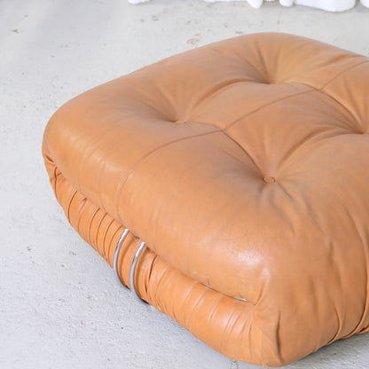 Tobia Scarpa Soriana Armchair and Ottoman in Cognac Leather for Cassina
