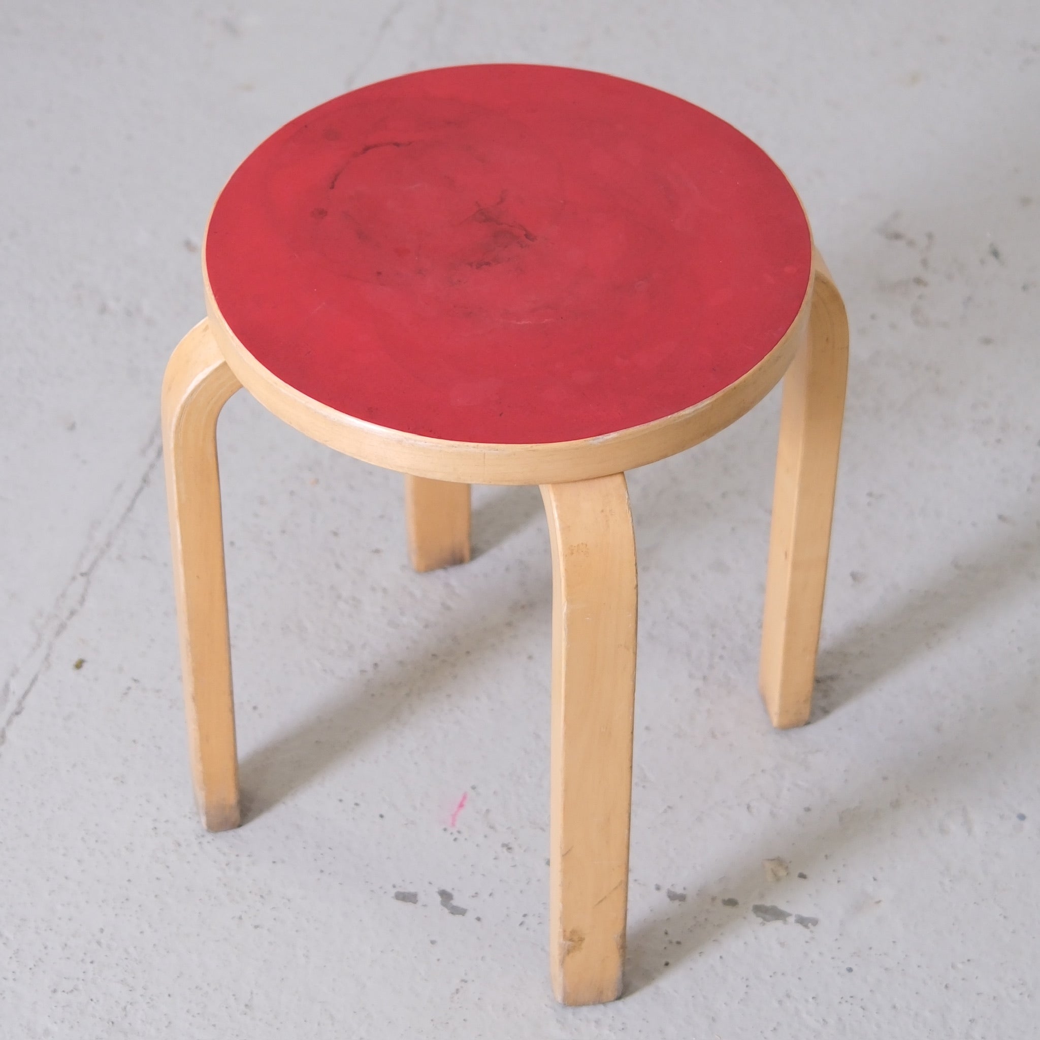 Alvar Aalto Artek E60 Stool - Red Linoleum – Pino Interiors