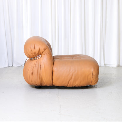 Tobia Scarpa Soriana Armchair and Ottoman in Cognac Leather for Cassina