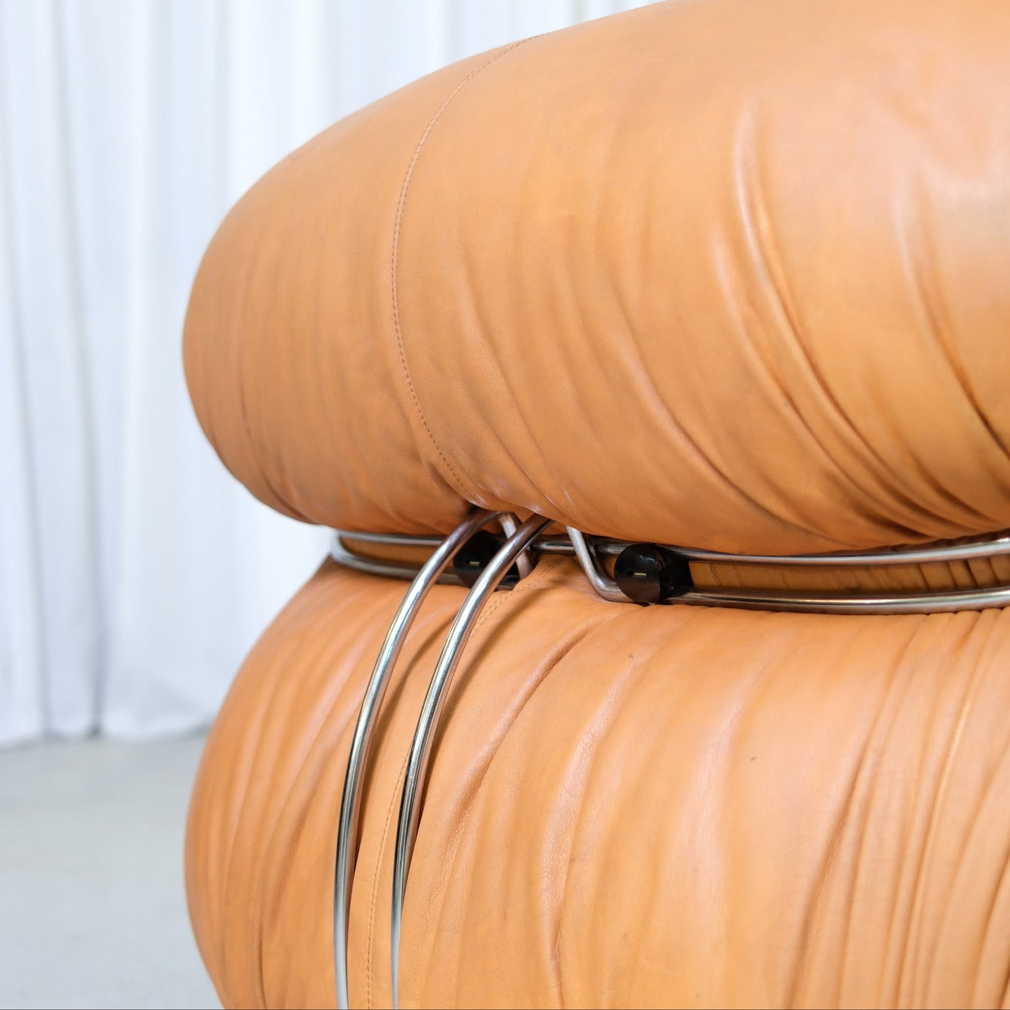 Tobia Scarpa Soriana Armchair and Ottoman in Cognac Leather for Cassina