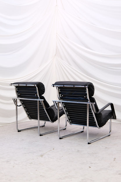 Yrjö Kukkapuro Remmi armchairs in Black Leather - Haimi 1970s