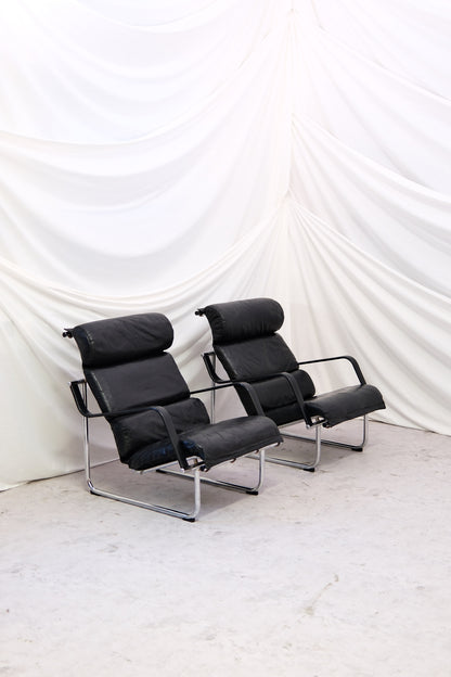 Yrjö Kukkapuro Remmi armchairs in Black Leather - Haimi 1970s