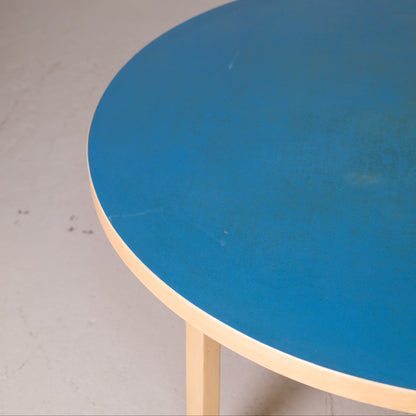 Artek Table 91 with Blue Linoleum Top by Alvar Aalto