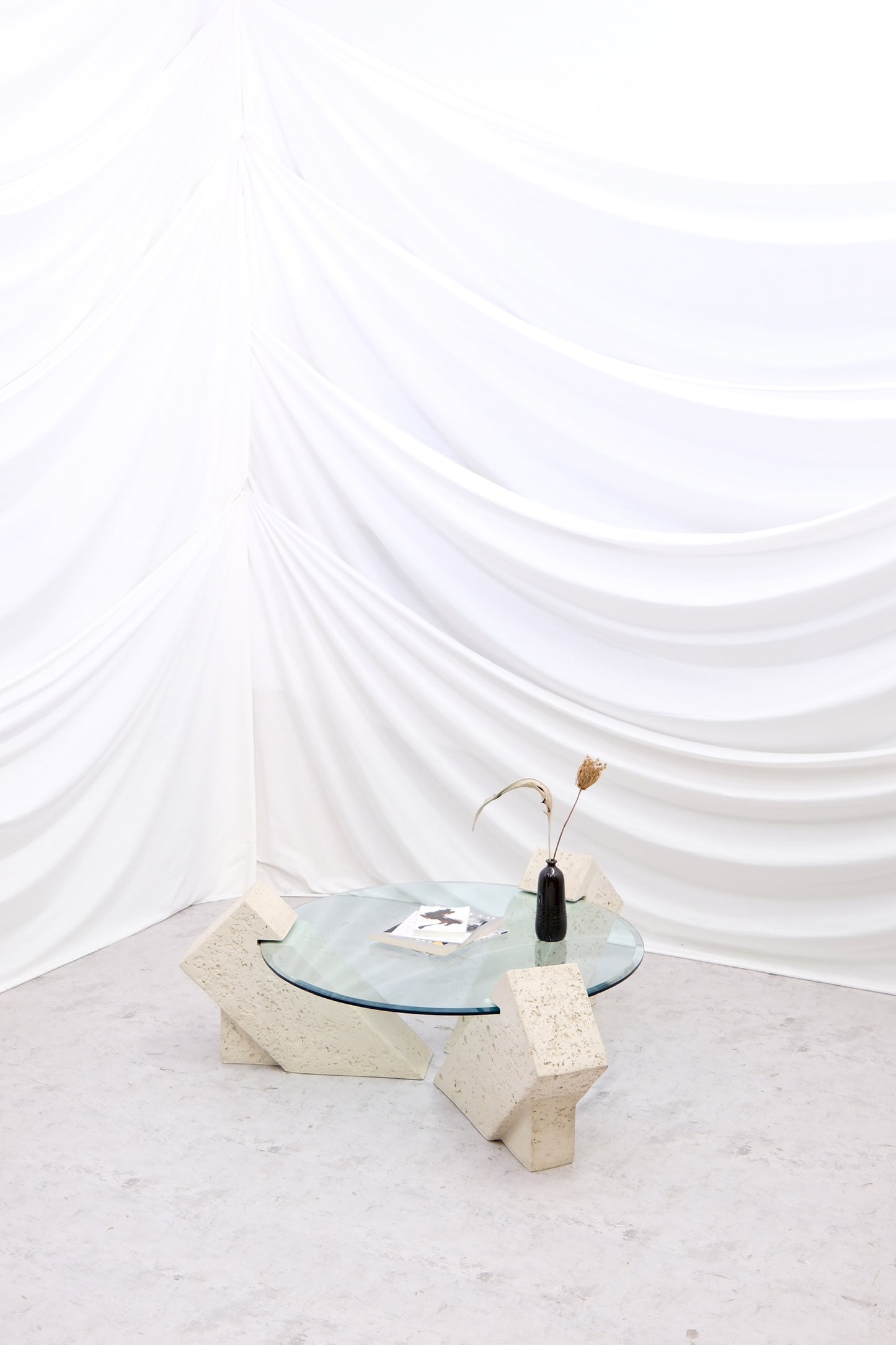 Vintage Brutalist Style Glass Coffee Table