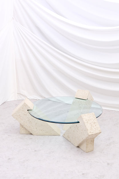 Vintage Brutalist Style Glass Coffee Table