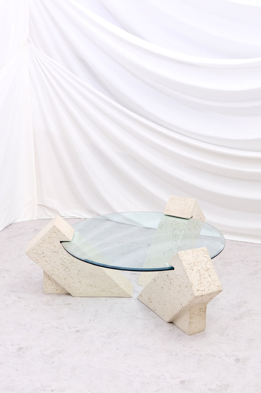 Vintage Brutalist Style Glass Coffee Table