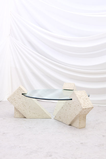 Vintage Brutalist Style Glass Coffee Table