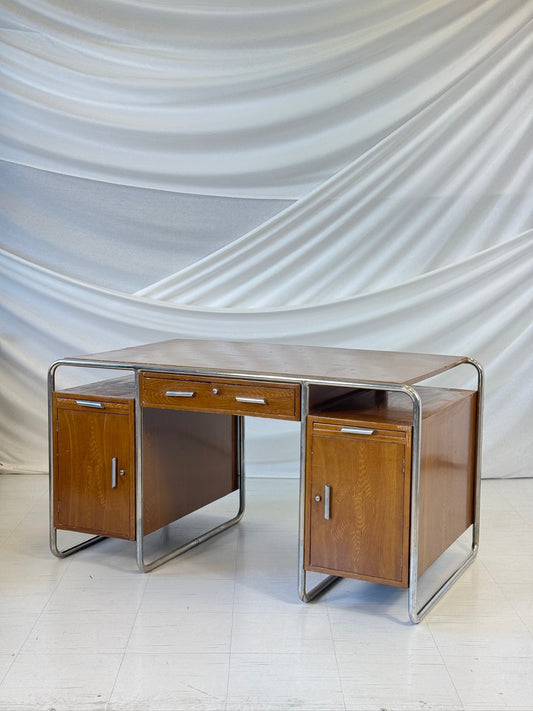 German Tubular Steel Desk – 1930s Bauhaus Era Industrial Design