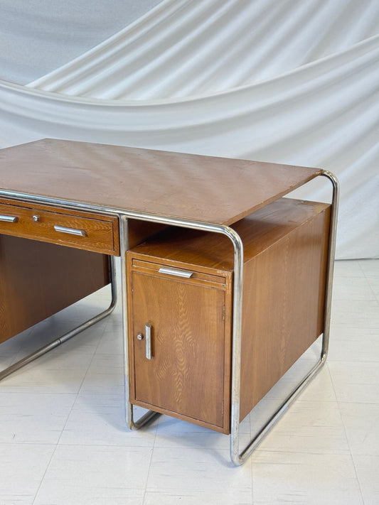 German Tubular Steel Desk – 1930s Bauhaus Era Industrial Design