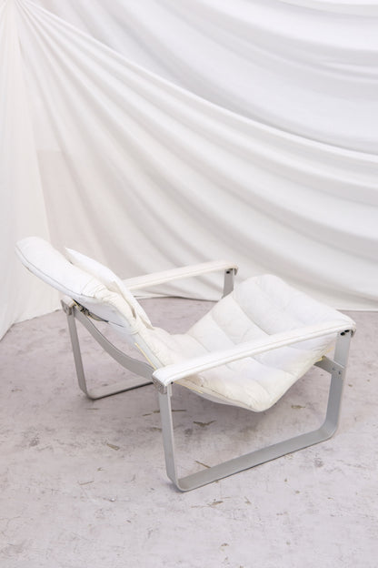 Ilmari Lappalainen Pulkka armchair with ottoman in White Leather - Asko 1970s