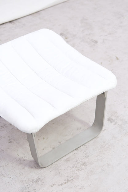 Ilmari Lappalainen Pulkka armchair with ottoman in White Leather - Asko 1970s