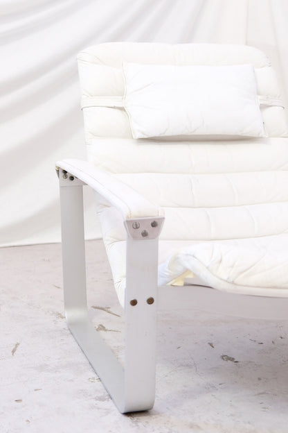 Ilmari Lappalainen Pulkka armchair with ottoman in White Leather - Asko 1970s