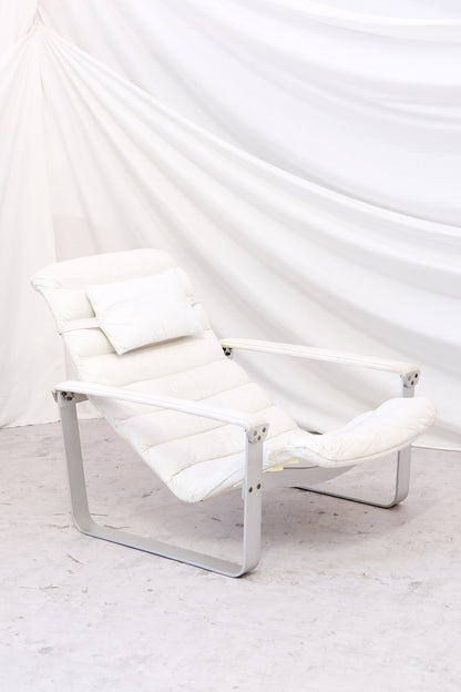 Ilmari Lappalainen Pulkka armchair with ottoman in White Leather - Asko 1970s