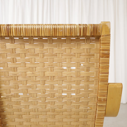 Alvar Aalto 406 lounge chair, rattan weave and birch frame