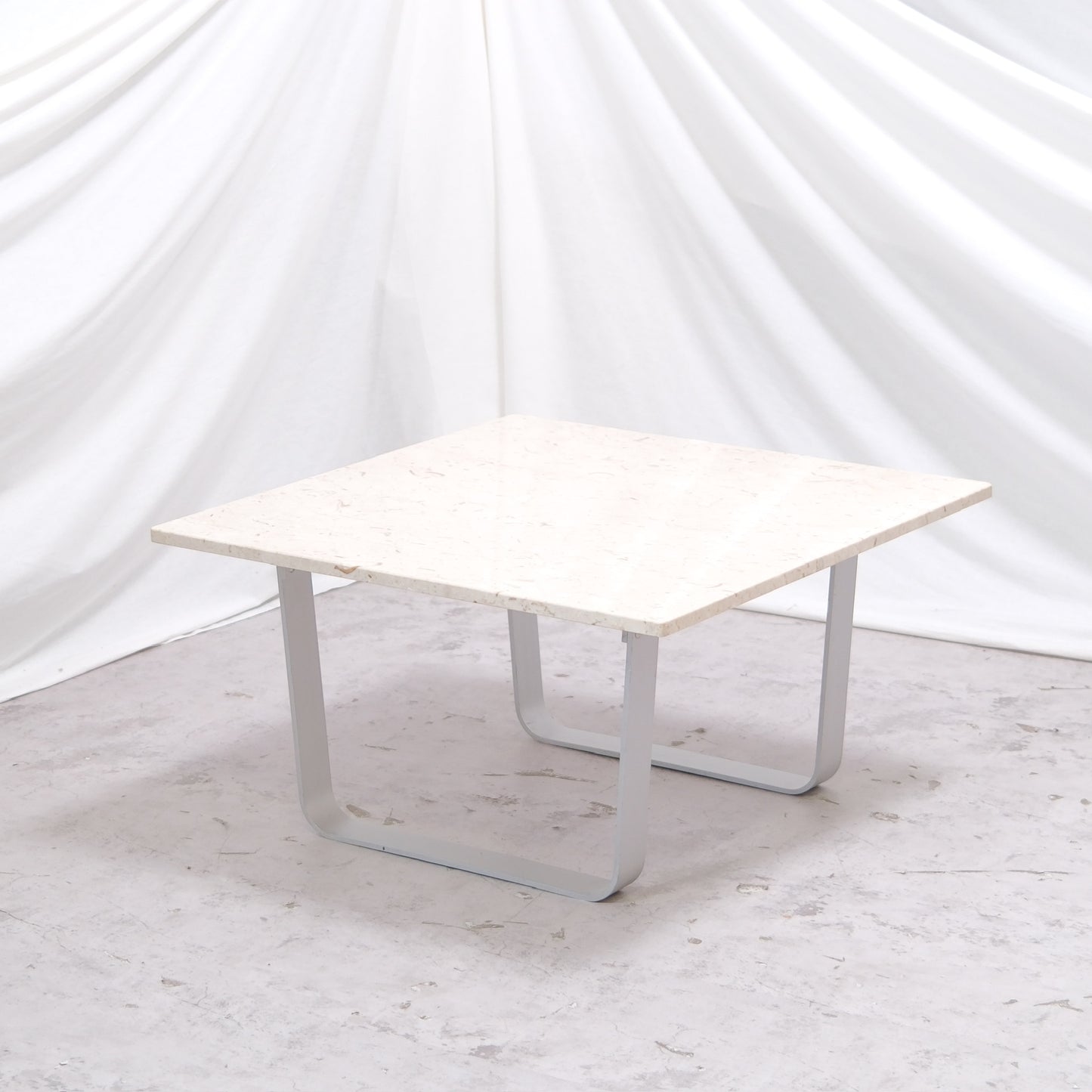 Rare Ilmari Lappalainen Pulkka coffee table prototype with marble top 80x80 cm by Asko Export. Extremely uncommon version. Worldwide shipping available.