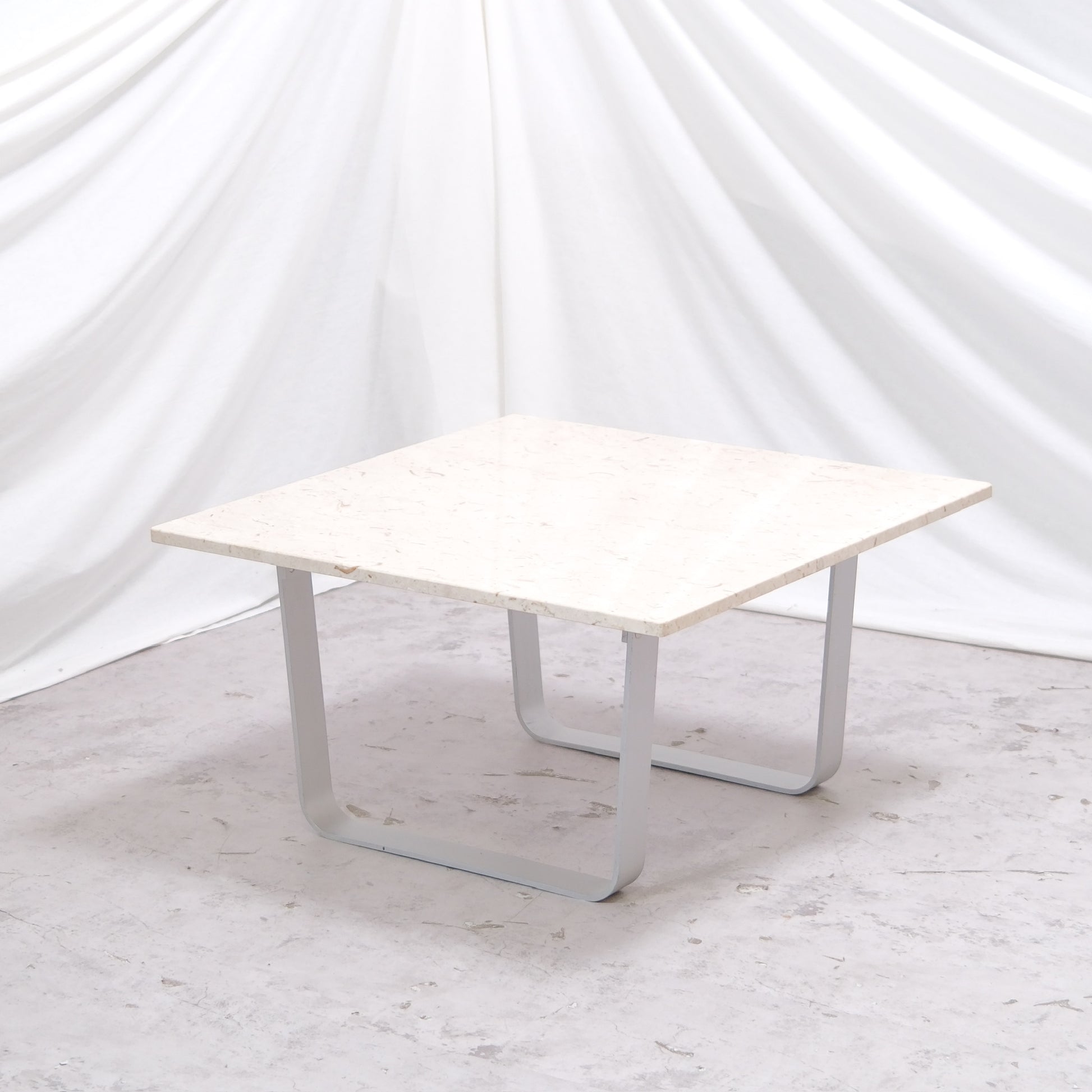 Rare Ilmari Lappalainen Pulkka coffee table prototype with marble top 80x80 cm by Asko Export. Extremely uncommon version. Worldwide shipping available.