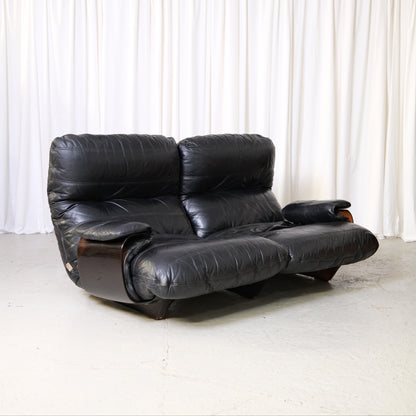 Ligne Roset Marsala 2-seater sofa in black leather by Michel Ducaroy, photographed in Pino Interiors showroom.