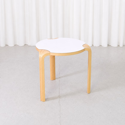 Rare Artek X600 stool by Alvar Aalto with white laminate seat and birch fan legs
