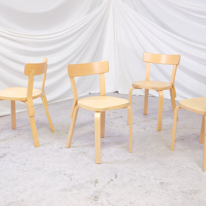 Set of vintage Artek 69 birch dining chairs by Alvar Aalto