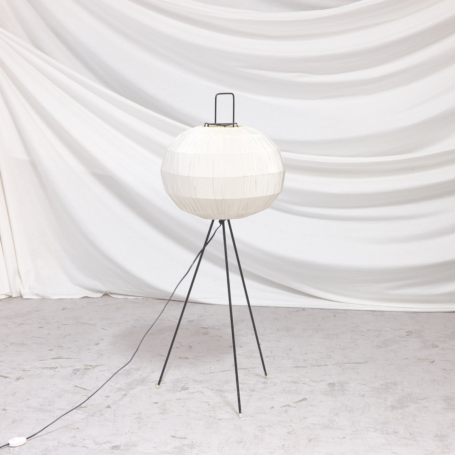 Vintage 1940s Tripod Floor Lamp | Paper Shade Floor Light