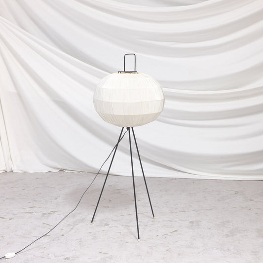 Vintage 1940s Tripod Floor Lamp | Paper Shade Floor Light