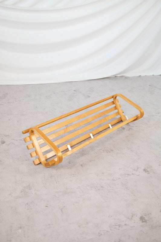 Original vintage Artek 109 hat rack in 100 cm width. Finnish functional hallway design in birch. Worldwide shipping available.