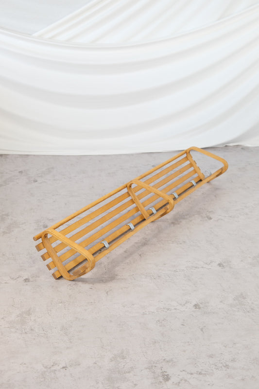 Original vintage Artek 109 hat rack in 163 cm length by Alvar Aalto. Finnish birch hallway classic. Worldwide shipping available.