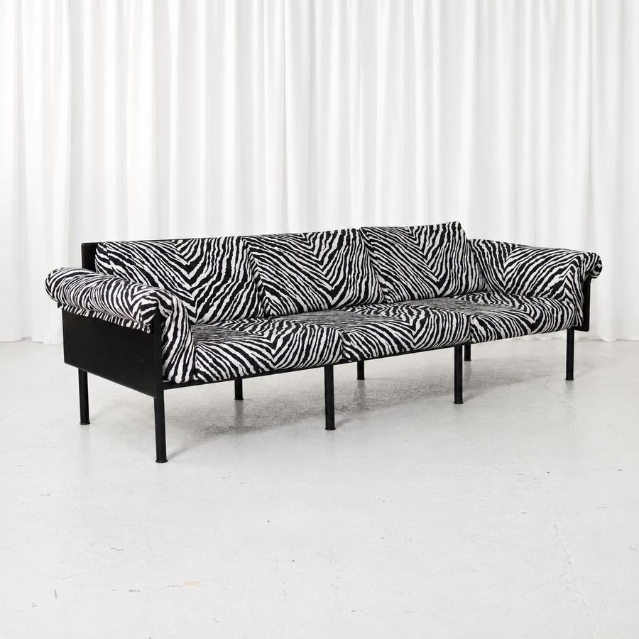 Vintage Yrjö Kukkapuro Ateljee 3-seater sofa for Haimi with striking black and white zebra upholstery. Finnish design classic in good vintage condition.