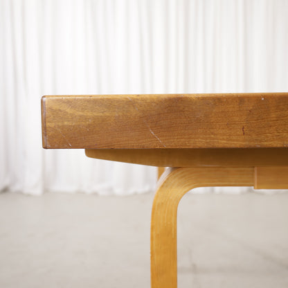 Alvar Aalto extendable teak table with figured birch legs — tabletop, extension leaf or frame detail