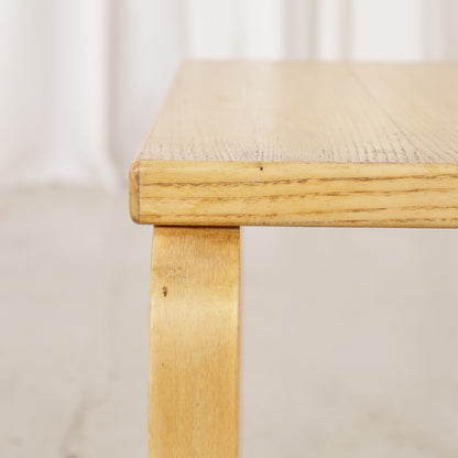 Alvar Aalto nesting tables for Artek, patinated wooden surfaces and bent legs — surface and edge wear detail
