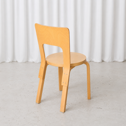 Vintage Artek Chair 66 by Alvar Aalto in natural birch, rear three-quarter view