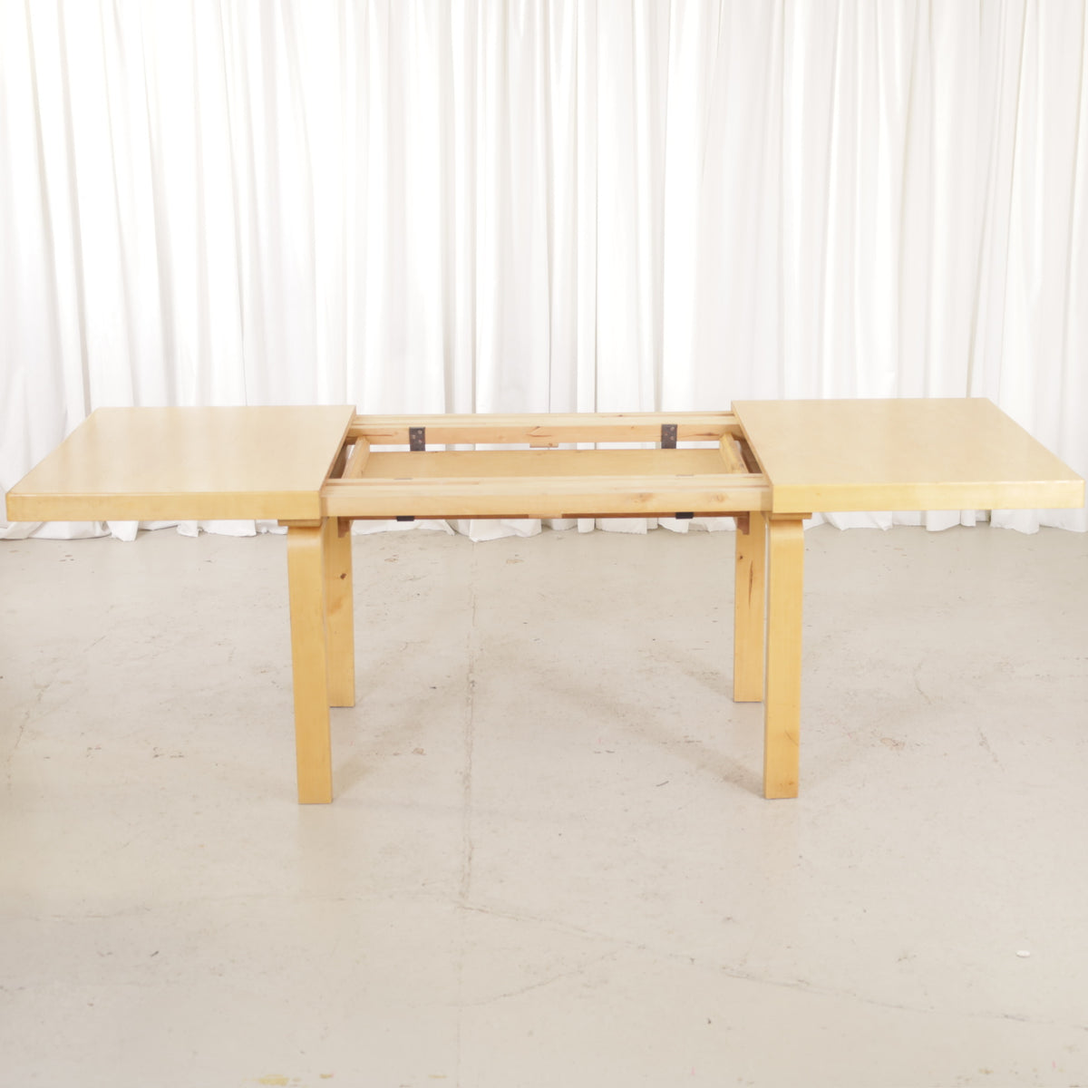 Alvar Aalto Model 92 Extendable Dining Table by Artek, alvar Aalto Model 92 table by Artek with extension mechanism open