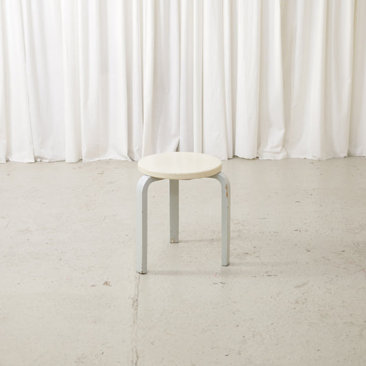 Alvar Aalto Stool 60 for Artek with Light Upholstered Seat, repainted Artek Stool 60 with light upholstered seat, side view